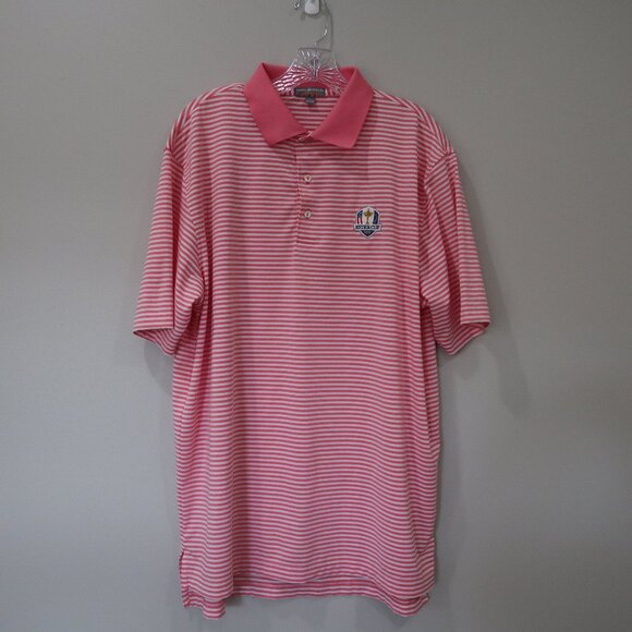 Peter Millar 2016 Ryder Cup Pink -White Stripes Men's Golf Polo Shirt L - Picture 1 of 7